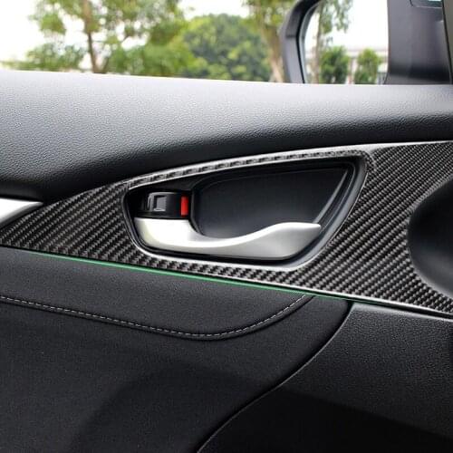 Car Carbon Fiber Door Handle Panel Door Bowl Cover Sticker Trim For Honda Civic 10th Gen 2016 2017 2018 2019