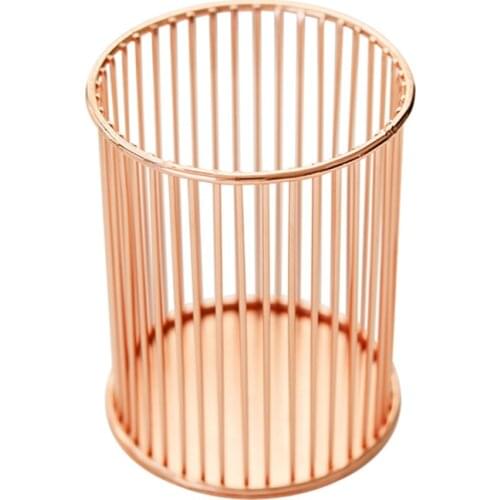 Hollow Out Dressing Table Makeup Cosmetic Organizer Box Storage Cup Rose Gold Iron Art Nordic Pen Pencil Ruler Basket Container