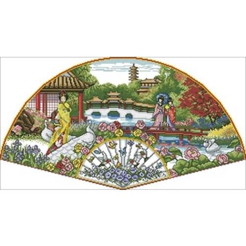 Bamboo fan patterns counted 11CT 14CT 18CT DIY Cross Stitch Sets wholesale Cross-stitch Kits Embroidery Needlework