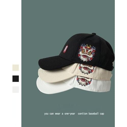 Tide Brand Chinese Style New Lion Dance Embroidery Baseball Hat Female Summer Street Soft Top Sun Protection Cap for Lovers Male