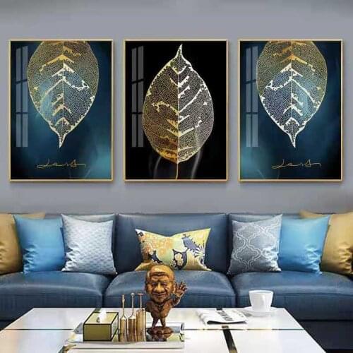 Golden Leaf Nordic Living Room Decoration Painting Bedroom Mural Modern Abstract Plant Composition Painting Core