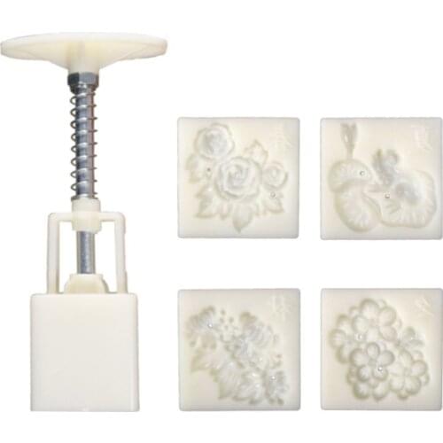 T3EC Square Moon Cake Biscuit Mold DIY Hand Pressure Type 50g Mid-Autumn Snowy Moon Cake Season Flower Mould