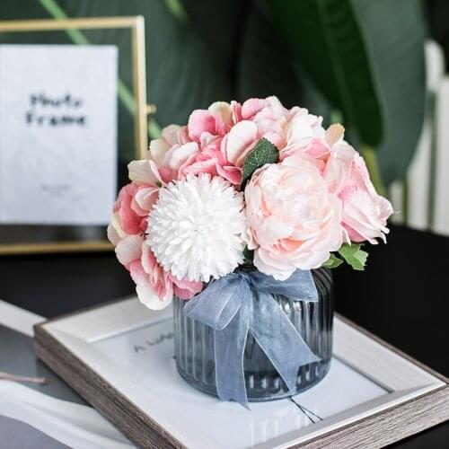 Free Shipping Fake Flower Glass Bottle Decoration Living Room And Dining Table Decoration Potted Shooting Props Tabletop Vase