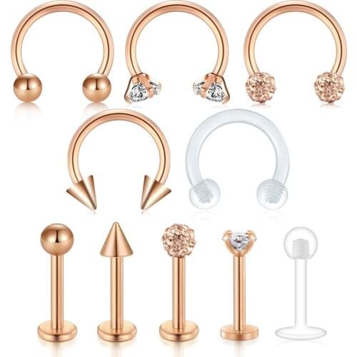 JFORYOU 16G Surgical Steel Tragus Piercing Cartilage Helix Earrings Nose Septum Rings Lip Labret Rings 10PCS Horseshoe Rings an