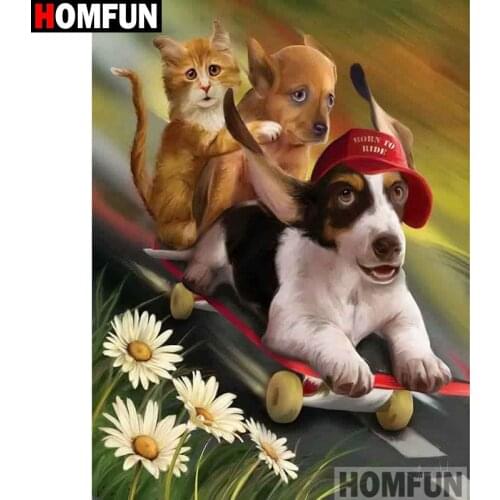 HOMFUN Square/Round Drill 5D DIY Diamond Painting "Animal dog flower" Embroidery Cross Stitch Full Rhinestone Decor A17249