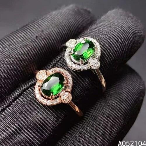 KJJEAXCMY fine jewelry 925 sterling silver inlaid natural diopside Womens lovely noble vintage oval gem ring support detection