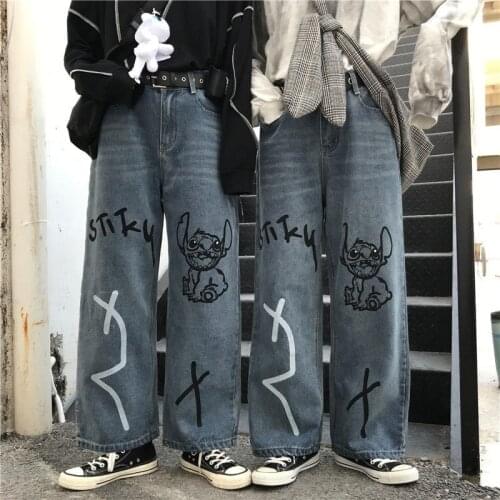Summer Cute Cartoon Jeans Woman Long Trousers Cowboy Female Loose Streetwear Amine Print Funny Harajuku Pant Female Kawaii Jeans