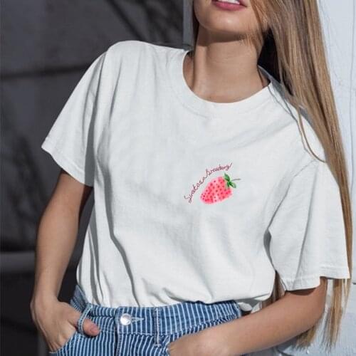 Minimalist Women T-shirt Summer Strawberry Printing Short-sleeved Tops & Tees O-Neck Casual Girls Large Size Tshirt 100% Cotton