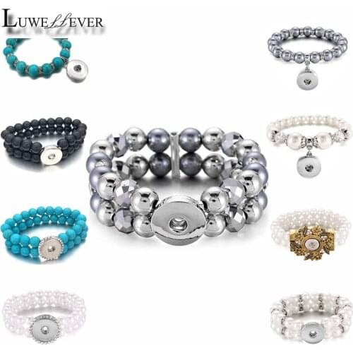 Fashion 297 Interchangeable Candy Colors Expandable Bead Stretch Glass Bead Bracelet 12mm 18mm Snap Button Bangle Women Gift