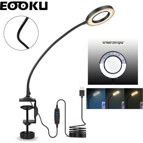 EOOKU USB Desk Lamp Reading Light with 3X Magnifying Glass Universal Tube Energy Saving Eye Protection Table Lamp for Work/Home