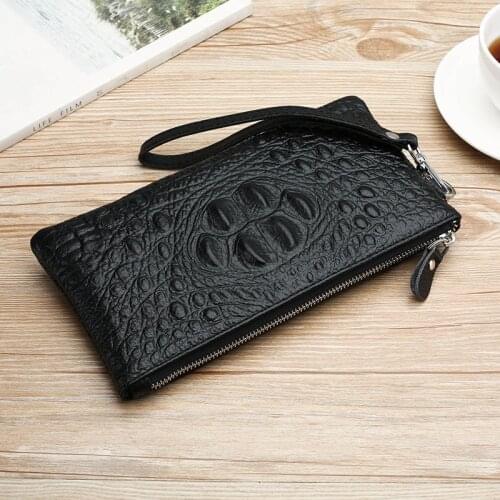 New Genuine Cow Leather Men Alligator Slim Soft Long Zipper Wallet Male Coin Purse Money Pocket Pochette Clutch Bag Card Holder