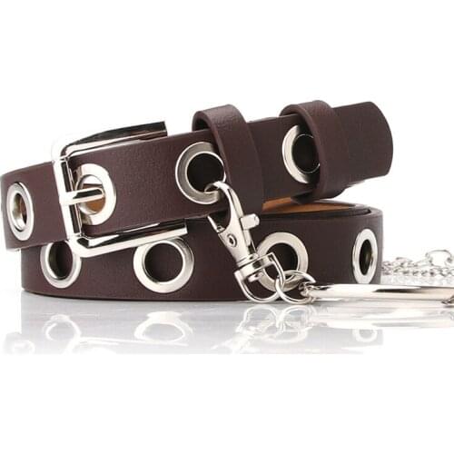 New Fashion Punk Chain Waistband Adjustable Jeans Decorative Single Whole Eyelet Waist Belt Grommet Pu Leather Metal Buckle Belt