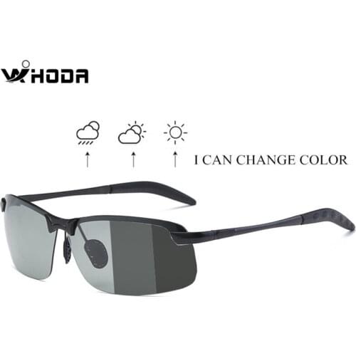 Al-Mg Alloy Men Polarized Photochromic Sunglasses, Discoloration Sun Glasses, Day Night Vision Driving Eyewear with Case S3044