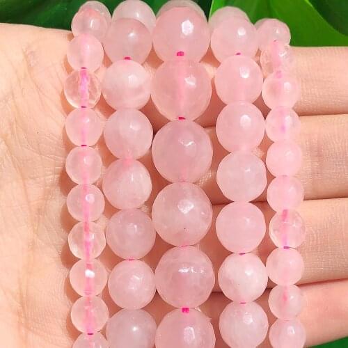 Wholesale Natural Stone Faceted Pink crystal 15.5" Pick Size 4 6 8 10 12mm For Jewelry Making (F00151)