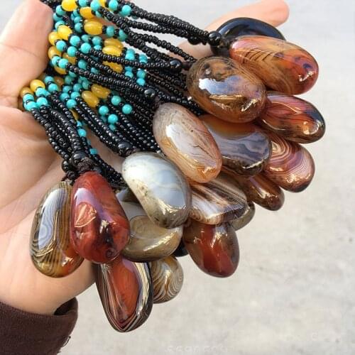 Natural agate Rough stone pendant fine Wrapped silk Handle Car hanging rough jewelries bizuteria gemstone pendant pendent
