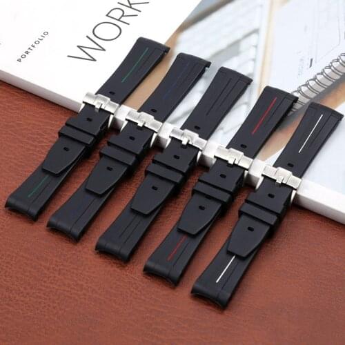 20mm*18mm Rubber Man Watchband Individuality Strap For Rolex Submariner Diving Watch Pin Buckle Watchstrap Black White Blue