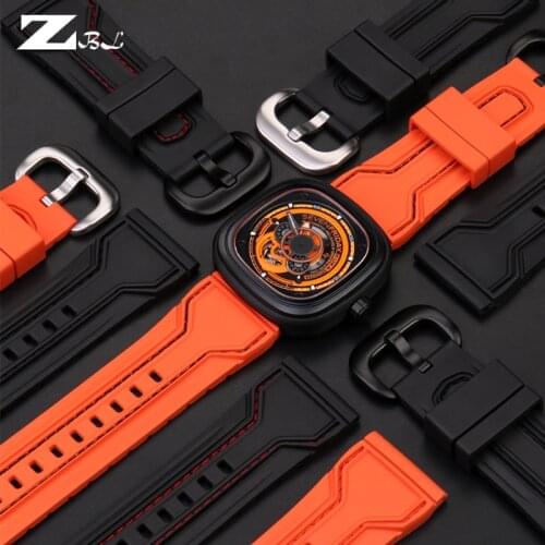 28mm Waterproof Rubber Strap Buckle Replacement Mens Large Size Watchband Accessories For Seven on Friday Strap P3C/02