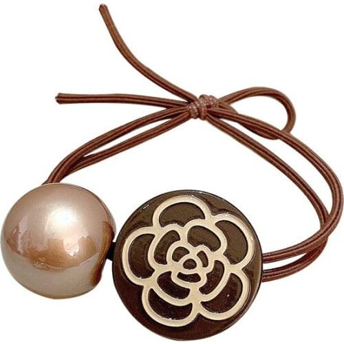 Elegant Camellia Hair Ties for Women with Pearl Korean Floral Elastic Hair Bands Rubber Women Girls Hair Accessories Wholesale