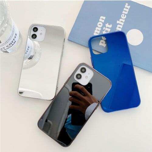 Luxury Thick Plated Gold Phone Case for iPhone 11 12 Promax X 10 Xsmax XR 7 8plus Glass Mirror Funda Capa Coque Etui Back Cover