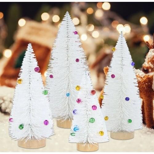 15/20/25/30cm Mini Christmas Tree White Sisal Silk Cedar With Color Christmas Bells For Home Xmas New Year Party Table Ornaments