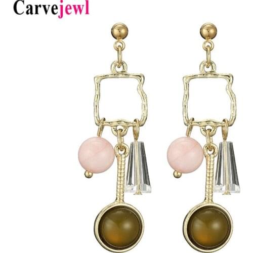Carvejewl post earrings metal square acrylic beads pendant drop dangle earrings for women girl jewelry new fashion Korean earing