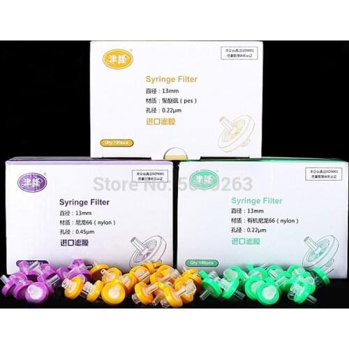 100Pcs/Lot Lab 13mm 25mm Nylon / PES / PTFE / MCE / Fiber glass Millipore Membrane Syringe filter 0.22/0.45um pore size