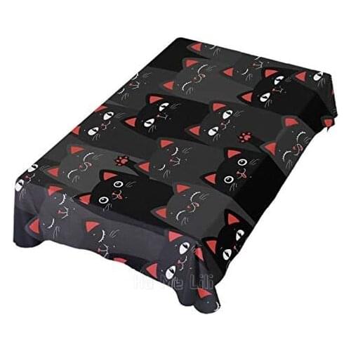 Cartoon Black And Gray Cat Tablecloth Wrinkle Resistant Table Cover Restaurant Kitchen Party