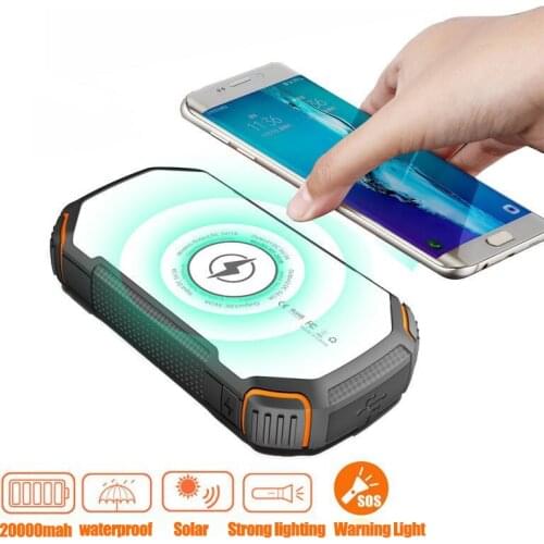 20000mahPower Bank Portable Durable Solar Charging Outdoor Emergency Wireless Mobile Charging Treasure with Red and Blue Lights