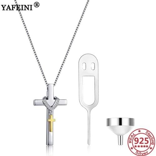 YAFEINI 925 Sterling Silver Cross Urn Necklaces for Ashes Pet Ash Casket Cremation Pendant Keepsake Pet Holder Cremation Jewelry