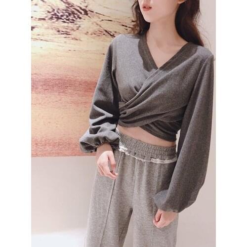 Womens Spring Autumn Style Blouse Shirt Womens Elegant Solid Color Long Sleeve Loose V-neck Elegant Temperament Tops DD8459