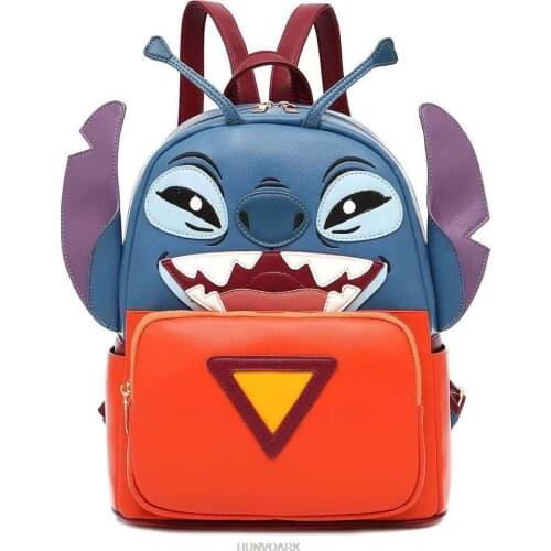 Stitch Women Backpack School Bags for Teenager Cartoon Girls PU Bagpack Ladies Mochila Female Backpack Pack Womens Daypack