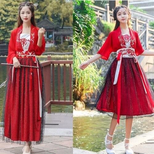 Woman Chinese Traditional Hanfu Dress Folk Dance Outfit Ancient Elegant Embroidery Skirt Tops Set Retro Tang Dynasty Hanfu