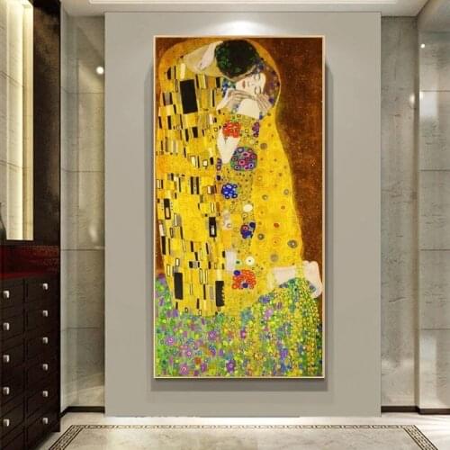 Famous Art Gustav Klimt The Kiss Classical Oil Paintings Print on Canvas Art Posters And Prints Wall Canvas Pictures Home Decor