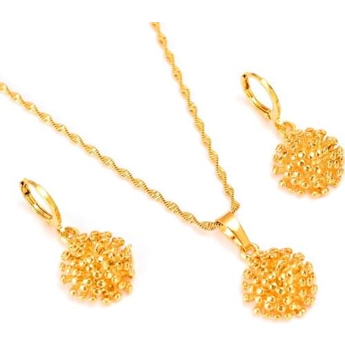Gold african New Brides Flower Pendant earrings Statement Necklace Jewelry Sets for women girls wedding party Romantic gifts
