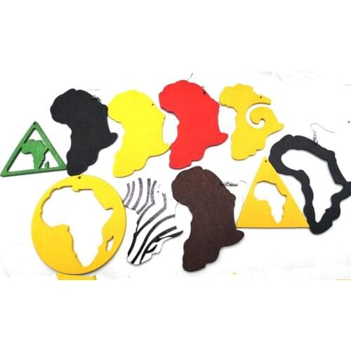 10pairs/lot !! mixed africa map wooden earrings