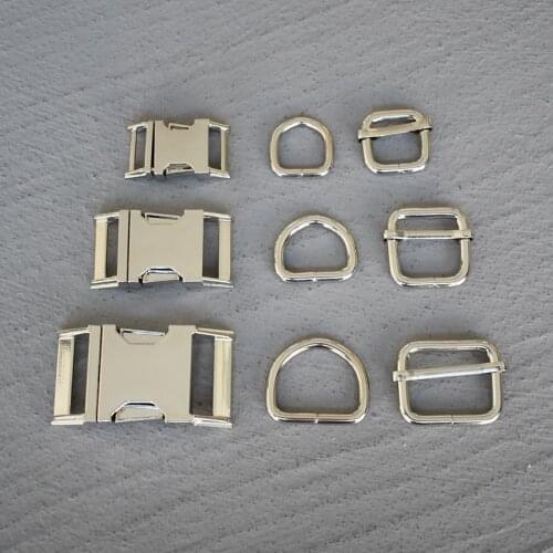 100 Sets 15/20/25/30mm Webbing Metal Silver Slider D Ring Release Belt Buckle For Dog Collar Paracord Sewing Accessory