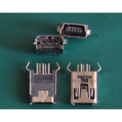 100 pcs/lot) 180 Degree 5pin Mini USB Connectors Plug fit for Digital Cameras, mp3, mp4, Phone, Tablet