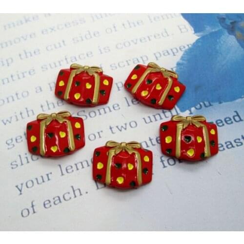 20Pcs Resin Decoration Crafts Red Christmas Gift Box Beads Flatback Cabochon Scrapbook DIY Embellishments Accessories