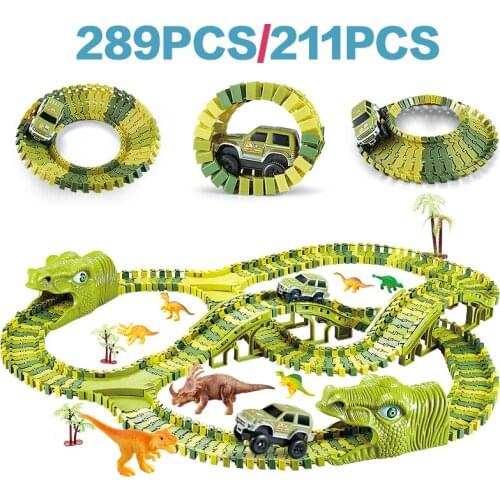 289pcs Dinosaur Electric Rail Car Splicing Diy Roller Coaster Assembling Puzzle Car Variety Building Blocks Childrens Toys