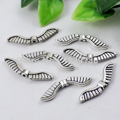 50pcs/lot Metal Zinc Alloy Antique Silver Wing Beads For Necklace DIY Jewelry Making Accessories 7x26mm Hole:2mm(K01825)