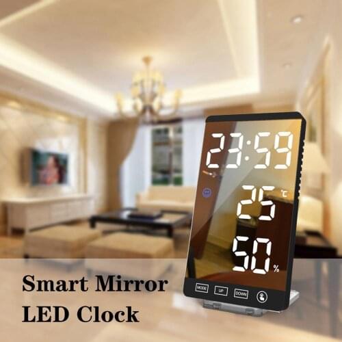 60% Hot Sales! New hot-selling LED mirror clock mini large screen smart touch temperature and humidity meter electronic weat