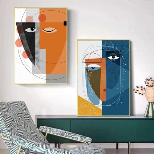 Abstract Geometric Faces Canvas Poster Print Colorful Contemporary Wall Art Painting Picture Scandinavian Decorative Home Decor