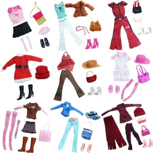 Handmade Doll Dress Accessories Outfits Casual Trousers Jeans T-shirt Skirt with Bags Shoes Stockings Clothes for Barbie Doll
