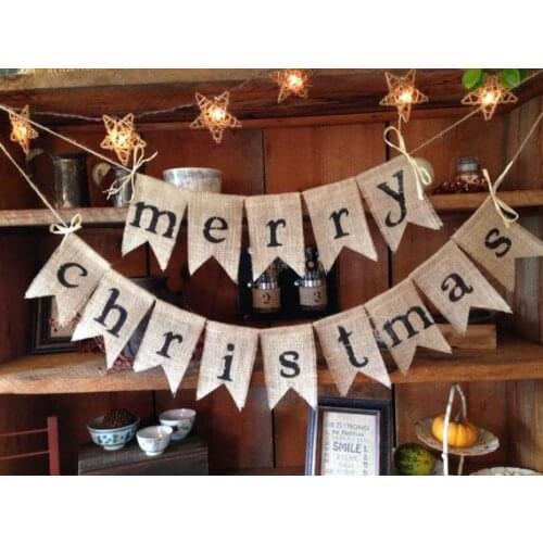 Free shipping Burlap Merry Christmas Bunting Christmas Eve decoration,photo props,Christmas Banner,Hessain Christmas Bunting