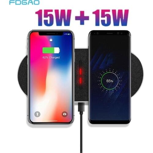 30W 2 in 1 Qi Wireless Charger for iPhone 12 11 Pro XS XR X 8 Airpods Pro Dual Seat Fast Charging Pad For Samsung S21 S20 S10
