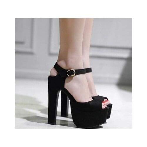 Summer new high heeled shoes, runaway sandals, waterproof table, thick and thick 16 cm black