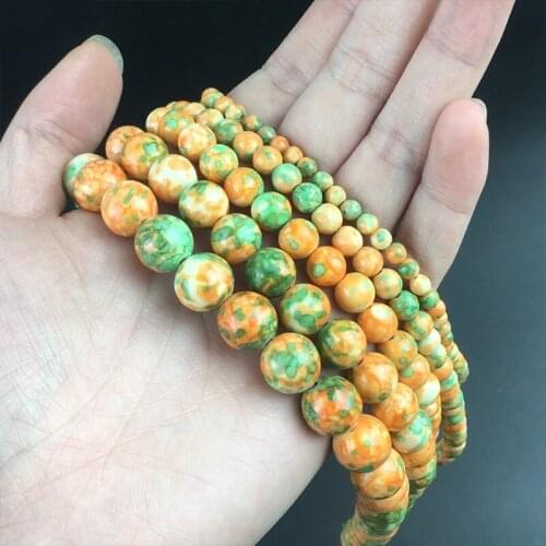Natural Stone Green Orange Jaspers Rain Flower Round Loose Beads For DIY Jewelry Making Bracelet Accessories 15'' 4 6 8 10 12mm