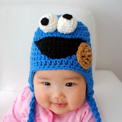 Baby Cookie hat - Crochet baby Sesame street hat/Newborn to Toddler Crocheted Hat /Photo prop Earflap hat