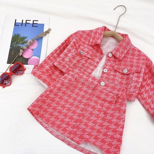 2021 Korea style girls 2 pcs set printed coat+skirt autumn cotton kids suit 2-7 years