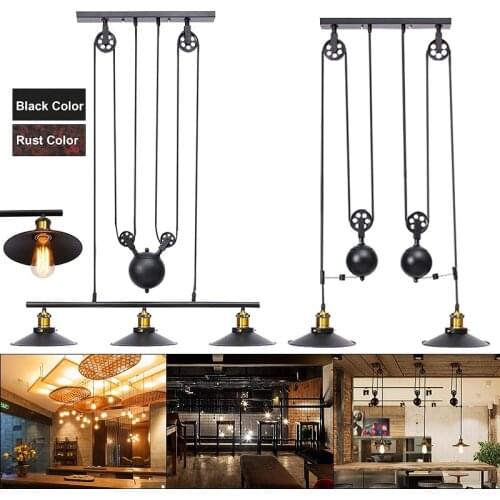 E27 Vintage Loft Retro Pendant Light 2/3 Heads Sconce Hanging Pulley Lamp Fixtures Restaurant Bar Home Decoration AC110-240V